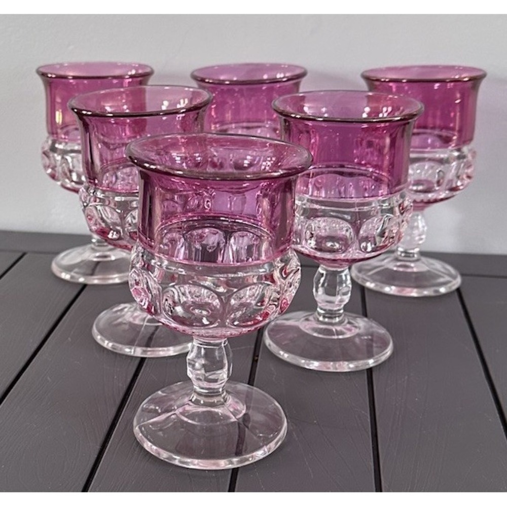 Set of 6 Kings Crown Cranberry Flashed Glass Water Goblets 5.75 Inches Tall